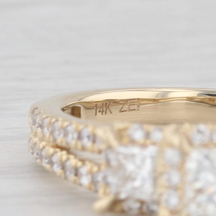 Light Gray 0.90ctw Princess Diamond Halo 3-Stone Engagement Ring 14k Yellow Gold Size 7