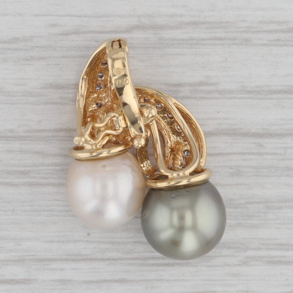 Gray Cultured Gray & White Pearls Diamond Enhancer Pendant 18k Gold Clip Bail