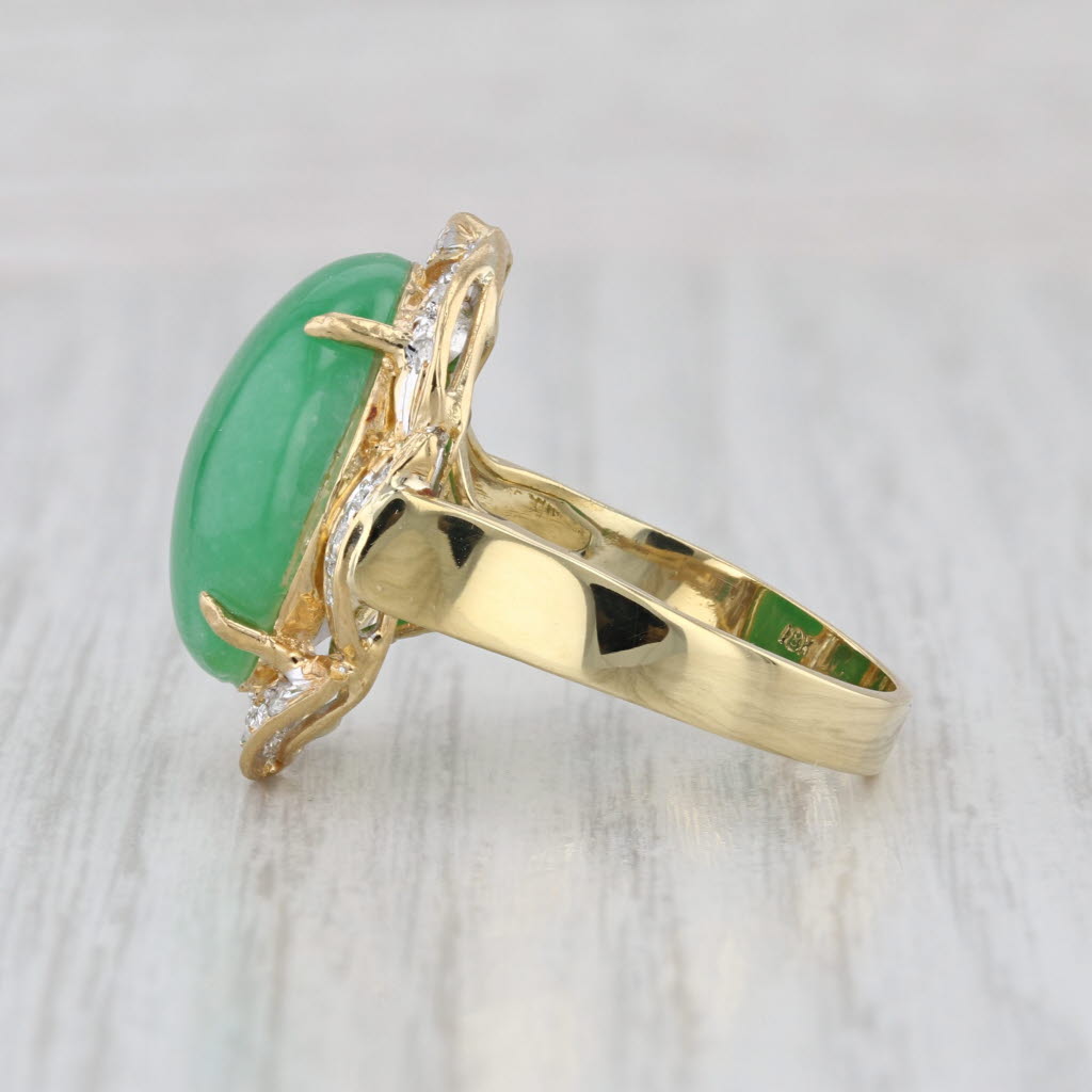 Green Jadeite Jade 0.20ctw Diamond Ring 18k Yellow Gold Size 9.5