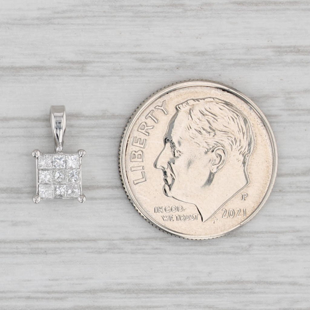Light Gray 0.26ctw Princess Diamond Pendant 18k White Gold Small Drop