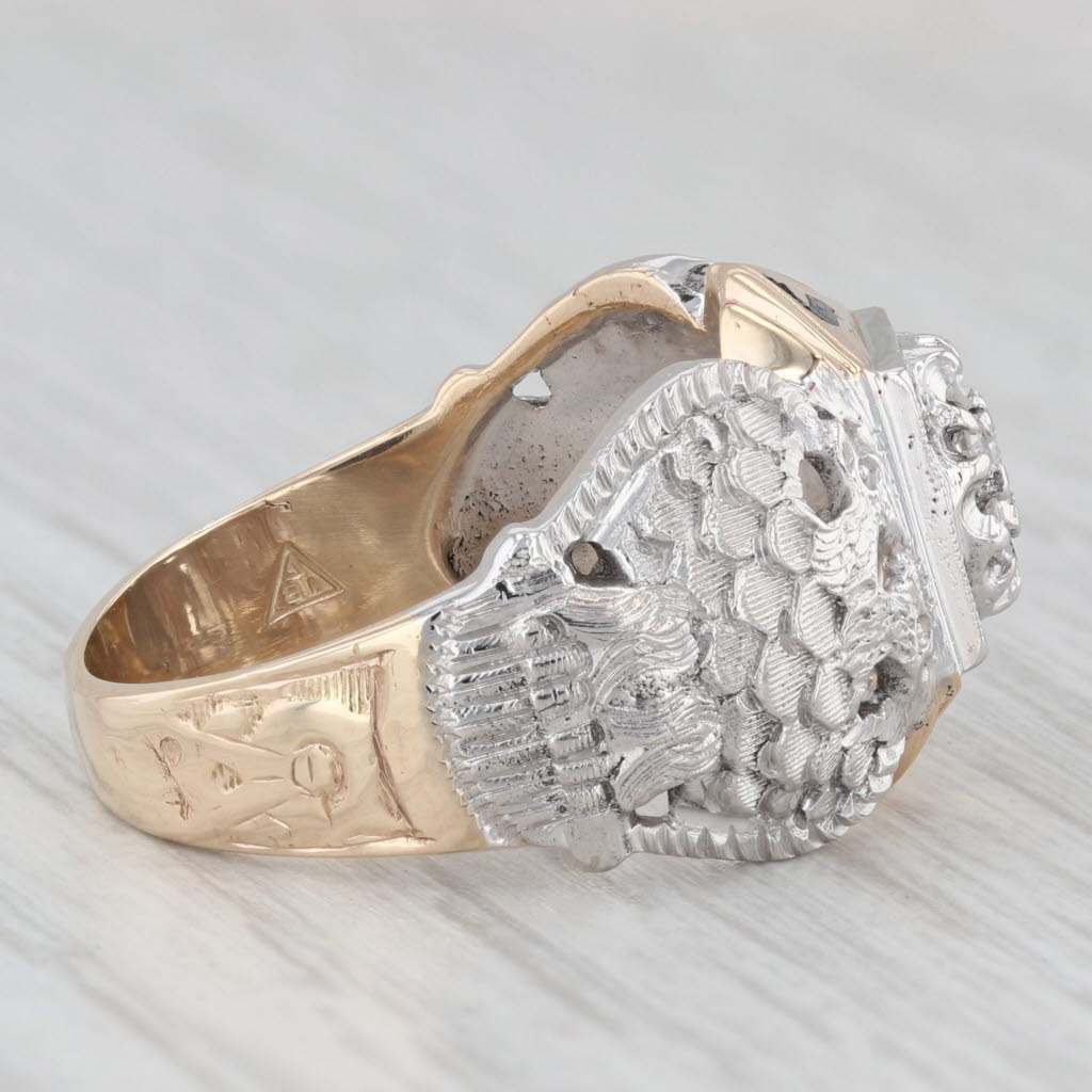 Light Gray Diamond Scottish Rite Masonic Eagle Ring 10k Gold 32nd Degree Signet Size 10.25
