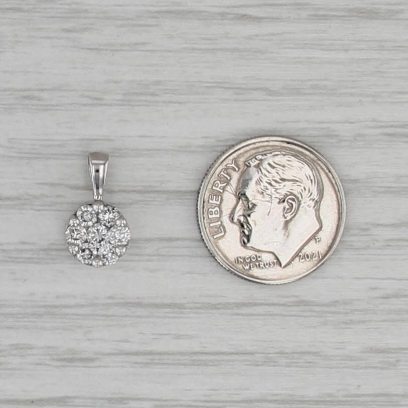 Diamond Cluster Pendant 14k White Gold Small Round Drop