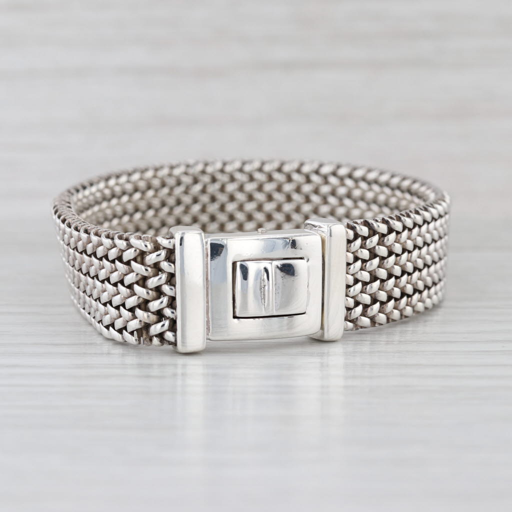 Flli Menegatti Italy Wide Mesh Bracelet Sterling Silver 7" 14mm Snap Clasp