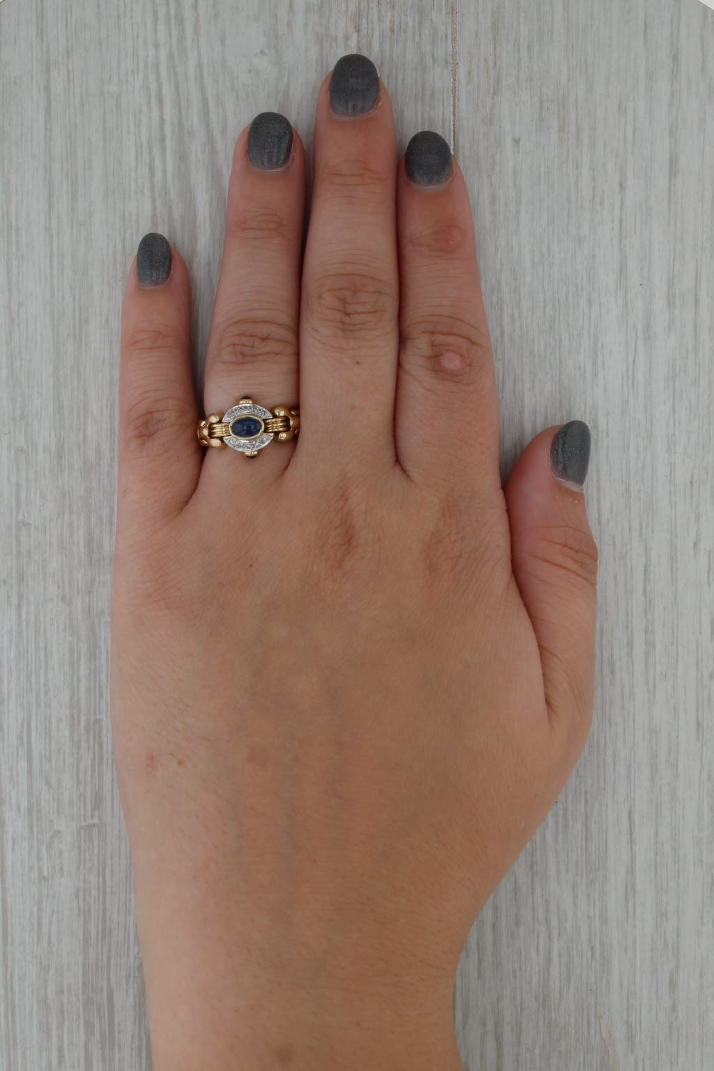 Blue Sapphire Diamond Ring 14k Yellow Gold Size 6.5 Flexible Top