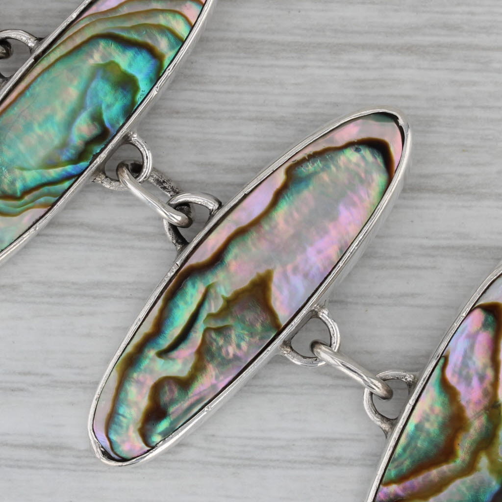 Dark Gray Abalone Shell Bracelet Sterling Silver Statement 7.25" - 6"