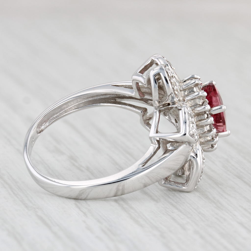 Light Gray 1.49ctw Pink Tourmaline Diamond Flower Ring 14k White Gold Size 7.5 Cocktail