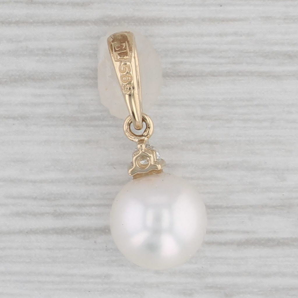 Gray Cultured Pearl Pendant 14k Yellow Gold Small Solitaire Drop