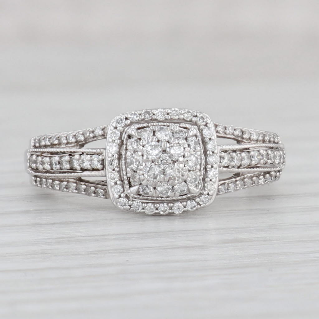 Light Gray 0.50ctw Diamond Cluster Halo Ring 10k White Gold Size 8.5 Engagement