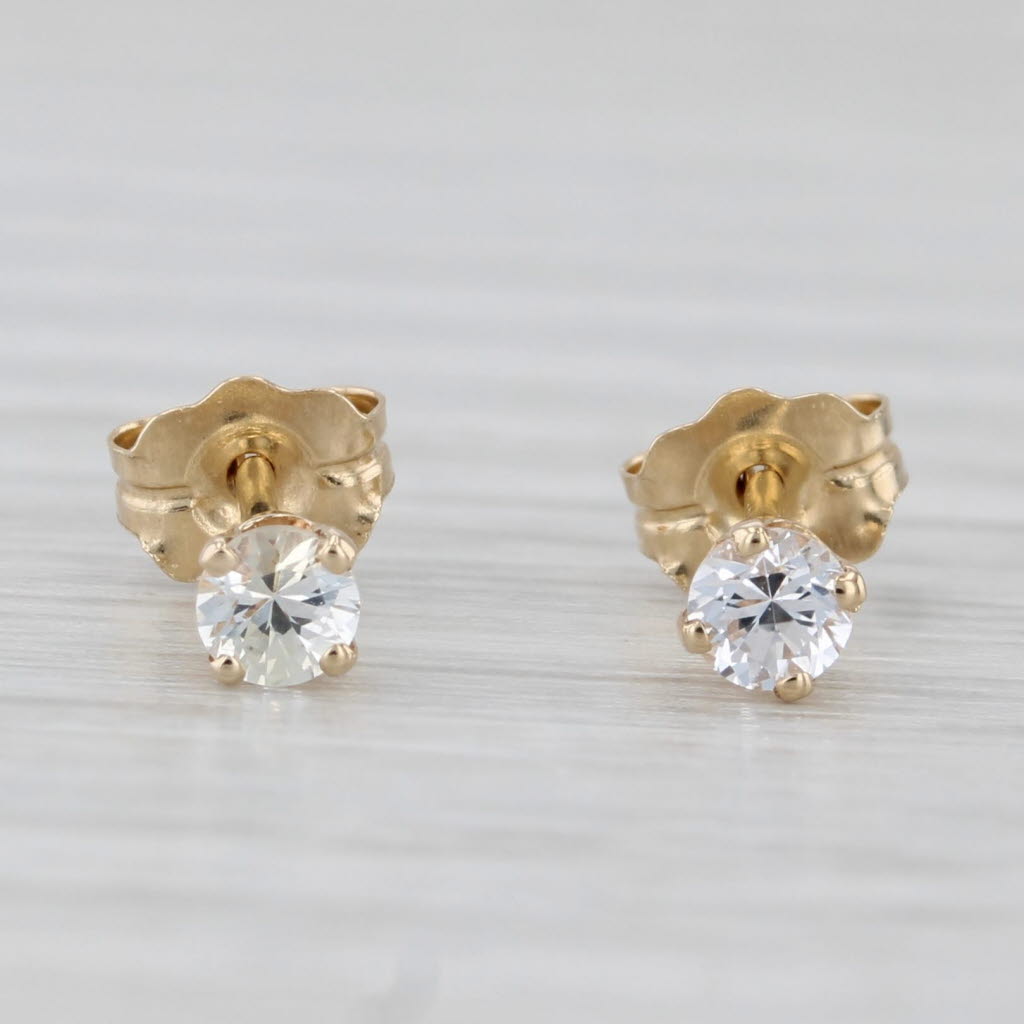 Light Gray 0.24ctw White Sapphire Stud Earrings 14k Yellow Gold Round Brilliant Solitaires