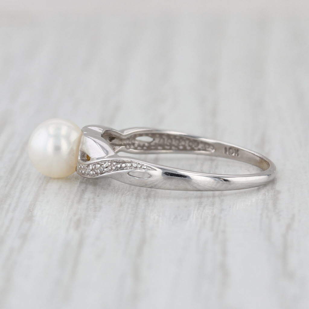 Cultured Pearl Diamond Ring 10k White Gold Size 7