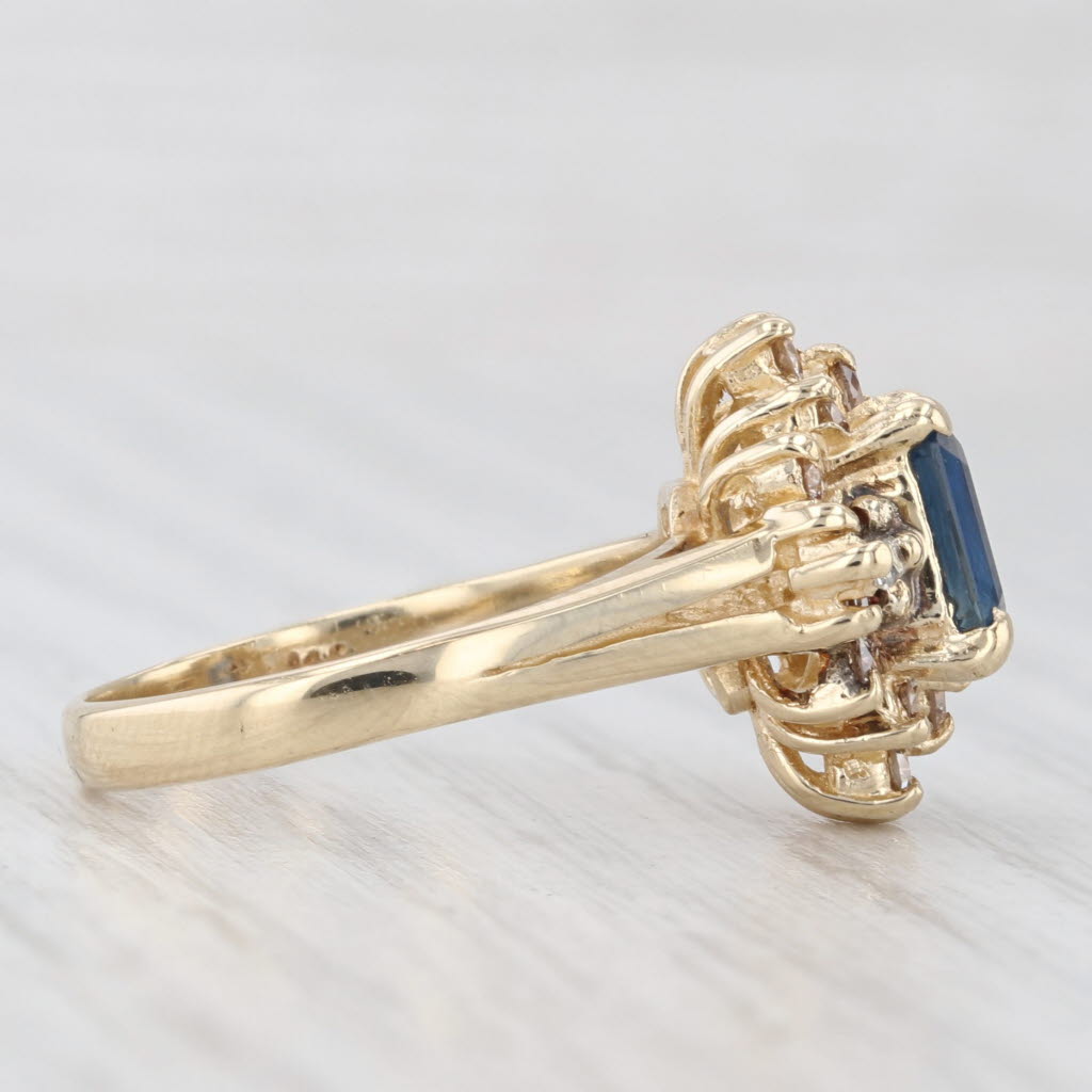 Light Gray 1.83ctw Blue Sapphire Diamond Halo Ring 14k Yellow Gold Size 6 Engagement