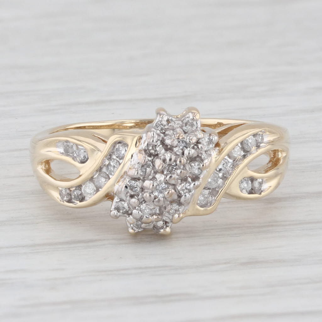 Light Gray 0.25ctw Diamond Cluster Bypass 10K Yellow Gold Size 7.25 Ring