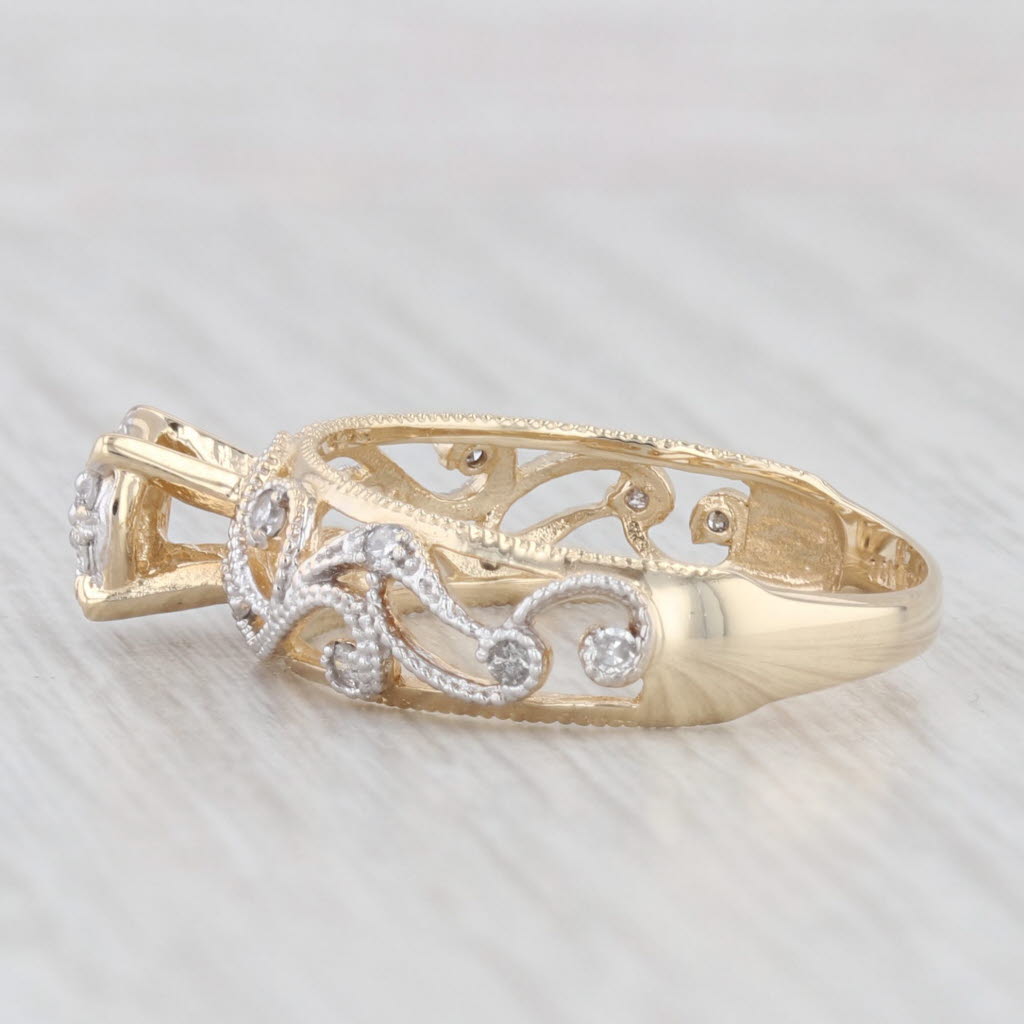 Light Gray 0.15ctw Diamond Cluster Engagement Ring Filigree Vine Work Size 7