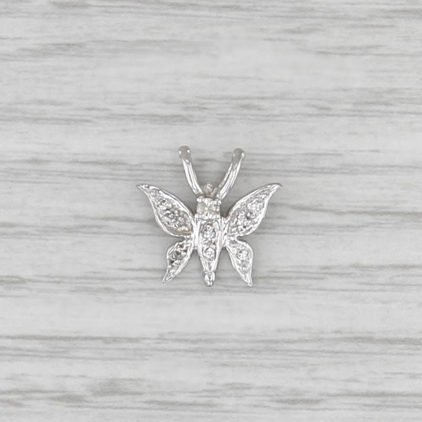 0.10ctw Diamond Butterfly Pendant 10k White Gold Small Drop