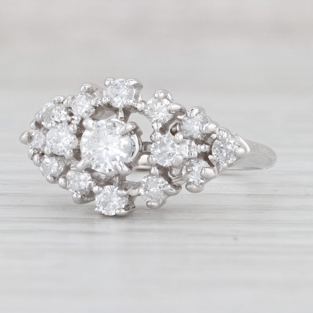 Light Gray 0.86ctw Round Diamond Cluster Ring 14k White Gold Size 7.5 Engagement Cocktail