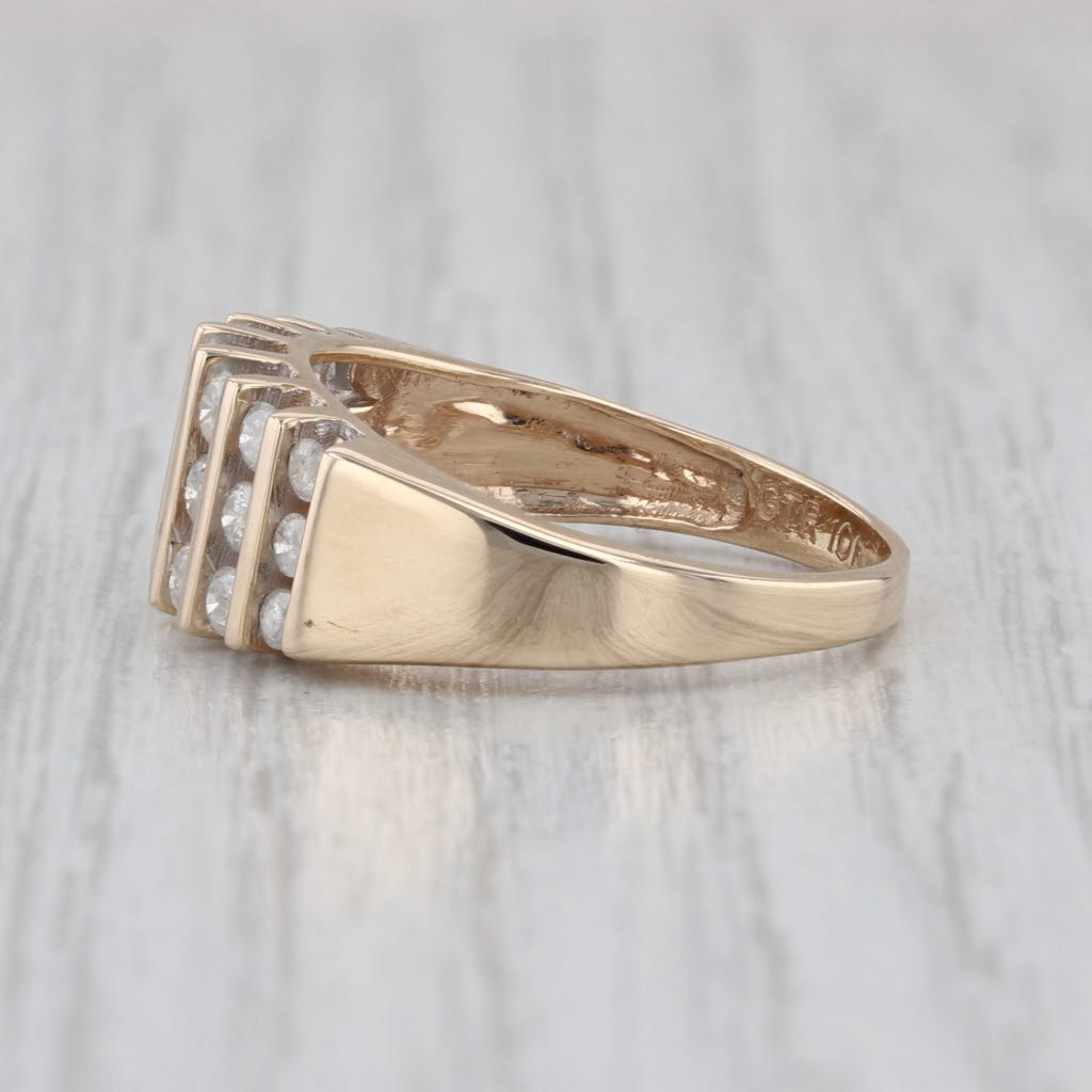 0.75ctw Diamond Cluster 3-Row Ring 10k Yellow Gold Size 8.5