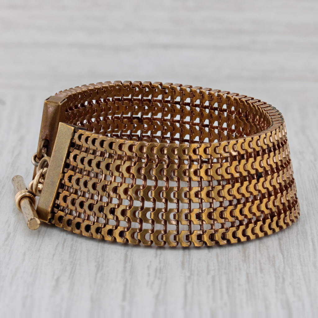 Gray Vintage Mesh Chain Watch Fob Chain Bracelet Gold Filled 8"