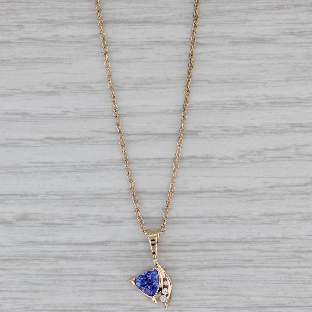 Gray 0.54ctw Tanzanite Diamond Pendant Necklace 14k Yellow Gold 17.75" Rope Chain