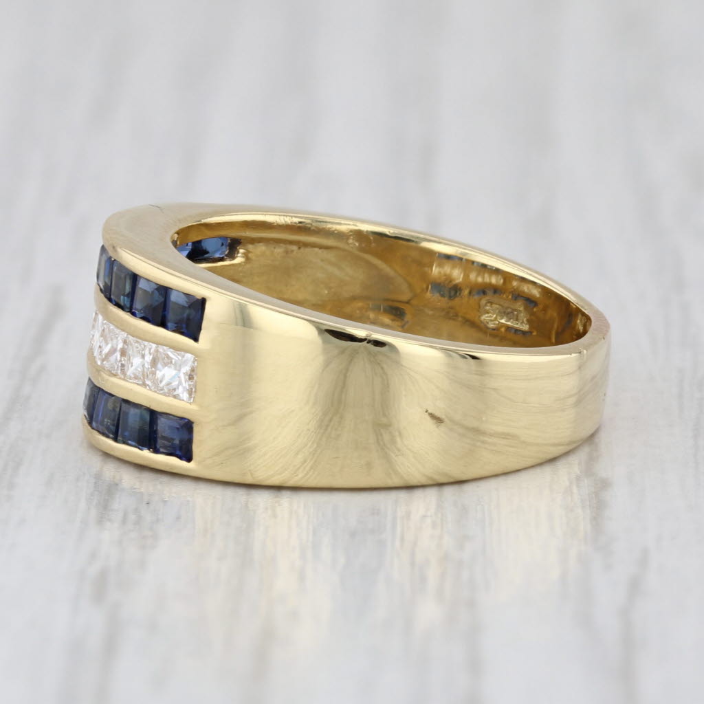 Spark Blue Sapphire Diamond Ring 18k Gold Size 7.25 Wedding Bridal Anniversary