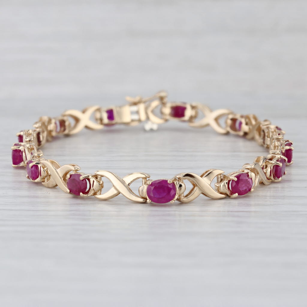 6.5ctw Ruby Tennis Bracelet 14k Yellow Gold X Infinity Link Chain 7.25" 5.1mm