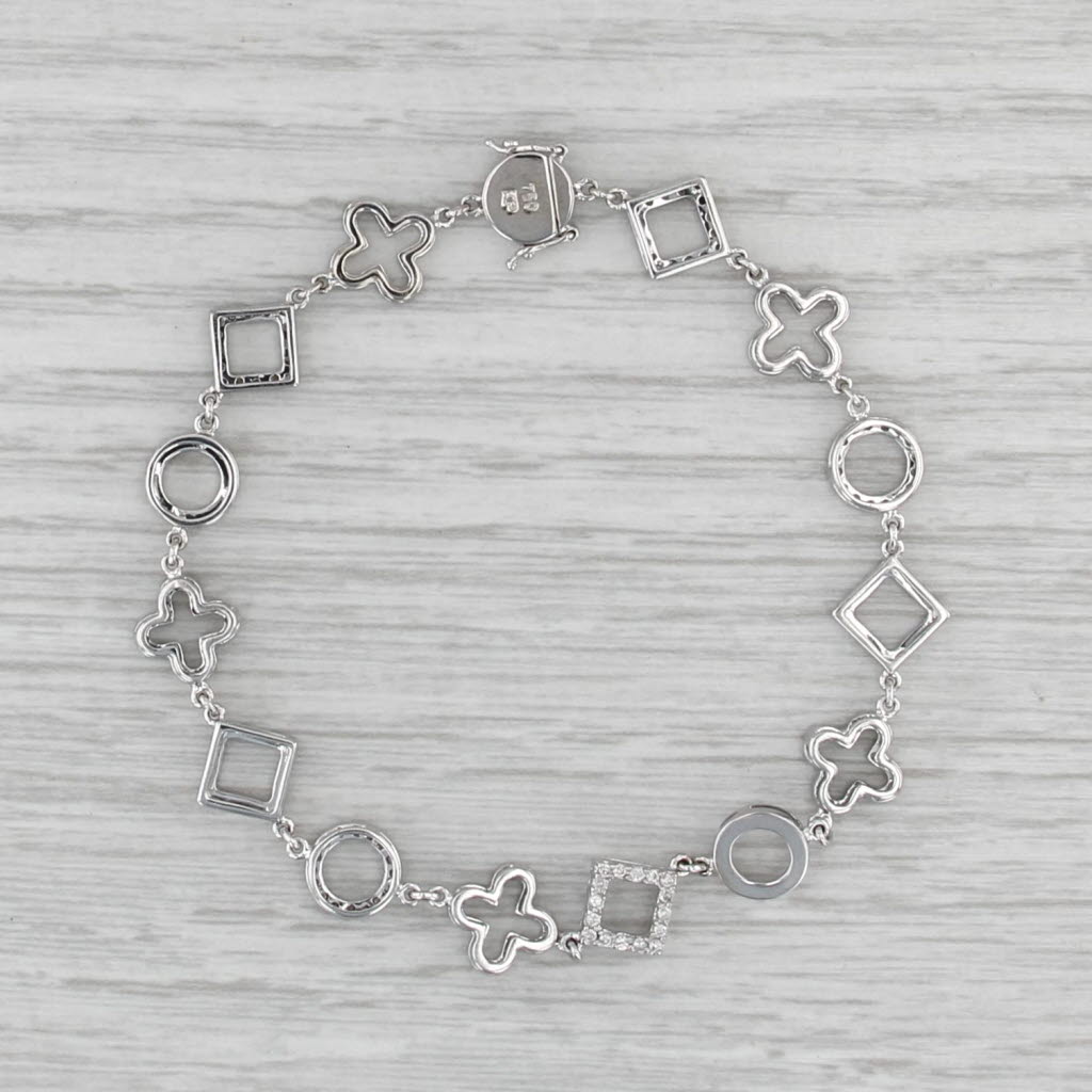 0.42ctw Diamond Circle Square Cross Link Bracelet 18k White Gold 6.75"