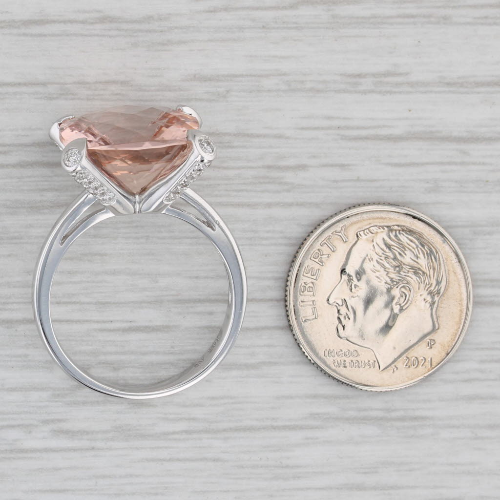 Gray 10.28ctw Peach Morganite Diamond Ring 14k White Gold Size 6.5 Cushion Solitaire