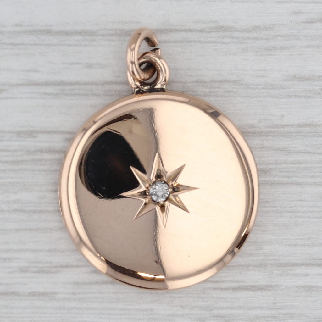Gray Vintage Diamond Star Locket Pendant 10k Yellow Gold Engravable Charm