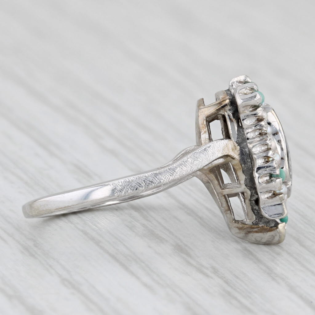 Light Gray Zeta Tau Alpha Sorority Badge Ring 14k Gold Turquoise Pearl Vintage Size 4.75