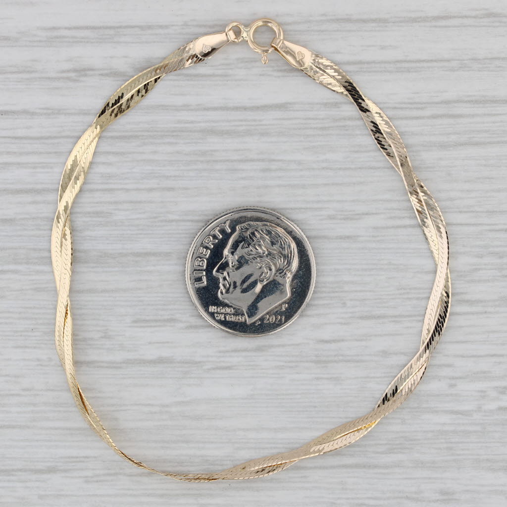 Gray Woven Herringbone Chain Bracelet 14k Yellow Gold 7" 3.4mm