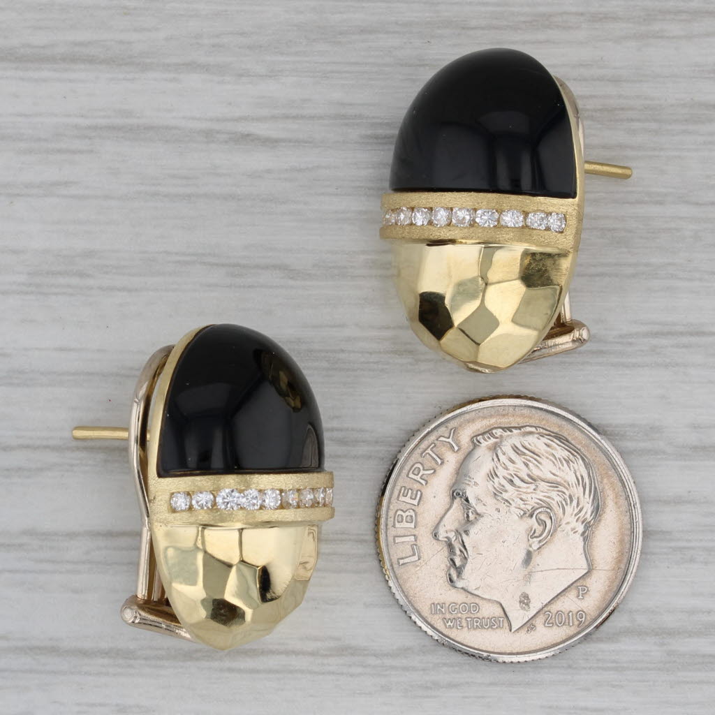 Dark Gray La Triumphe Ony 0.50ctw Diamond Egg Earrings 18k Yellow Gold Omega Backs