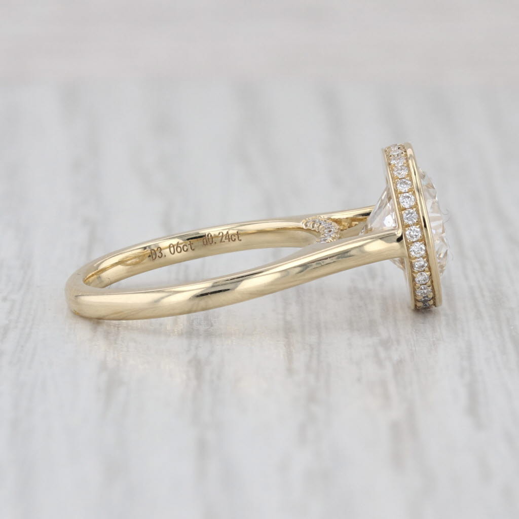 New IGI 3.30ctw Lab Grown Diamond Halo Engagement Ring 14k Gold Round Bezel Set