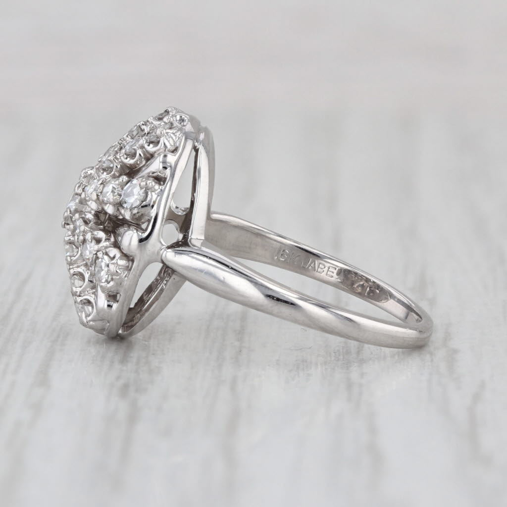 Vintage Jabel 0.48ctw Diamond Engagement Ring 18k White Gold Size 5.5 Cluster