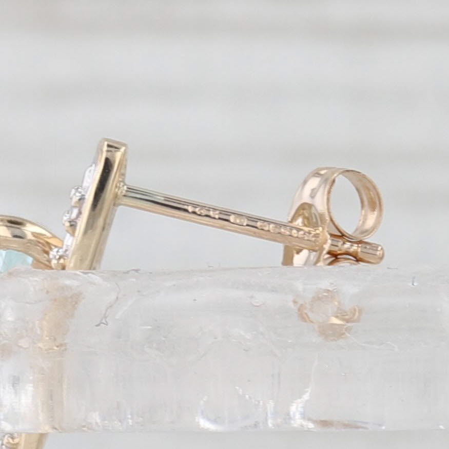 3.16ctw Aquamarine Diamond Teardrop Stud Earrings 10k Yellow Gold Pear Studs
