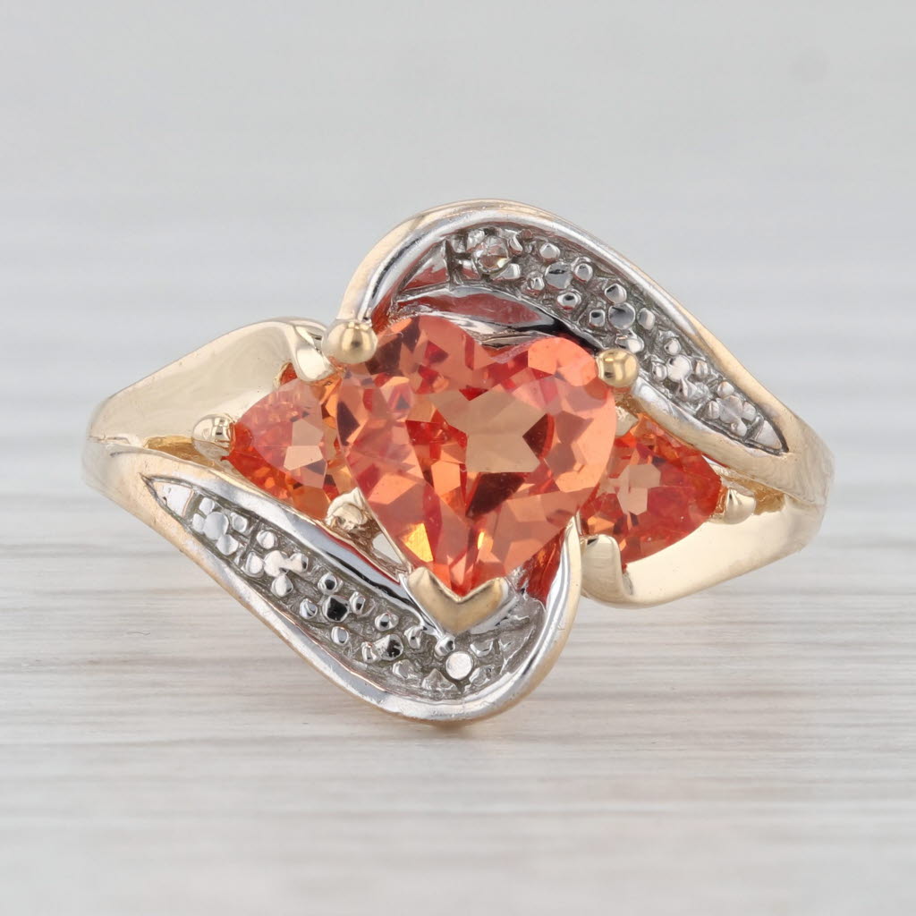 Light Gray 2.20ctw Lab Created Orange Sapphire Heart Ring 10k Yellow Gold Size 7