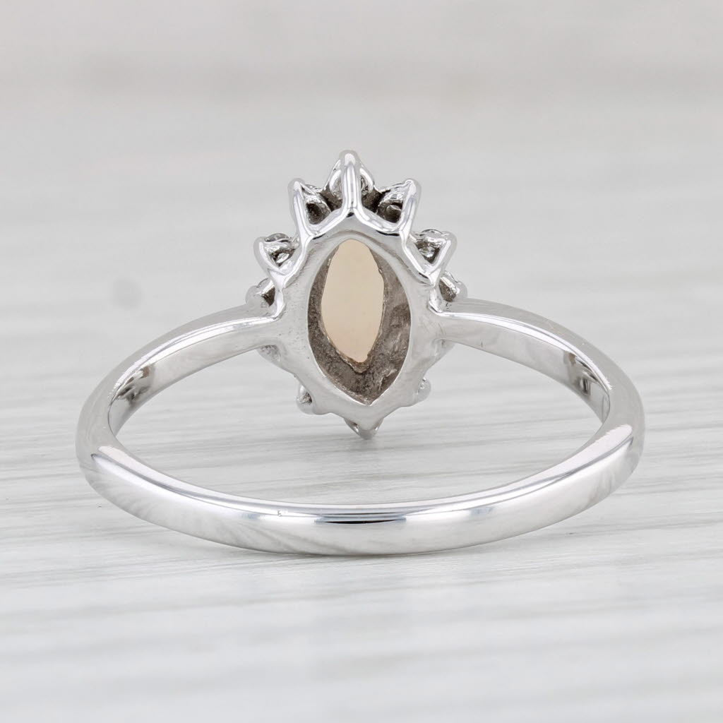 Light Gray Marquise Cabochon Opal Diamond Halo Ring 10k White Gold Size 8.25