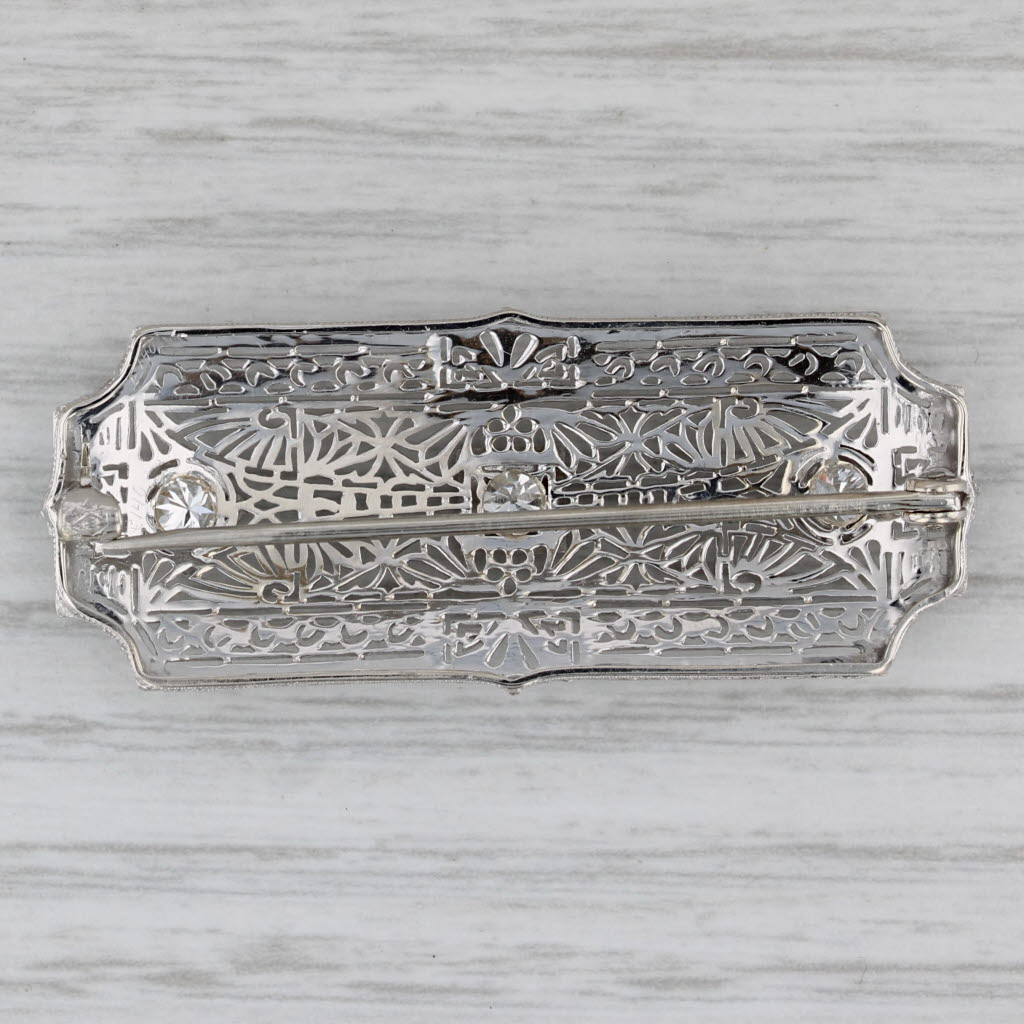 Gray 0.41ctw Diamond Filigree Brooch 14k Gold Platinum Vintage Art Deco Pin