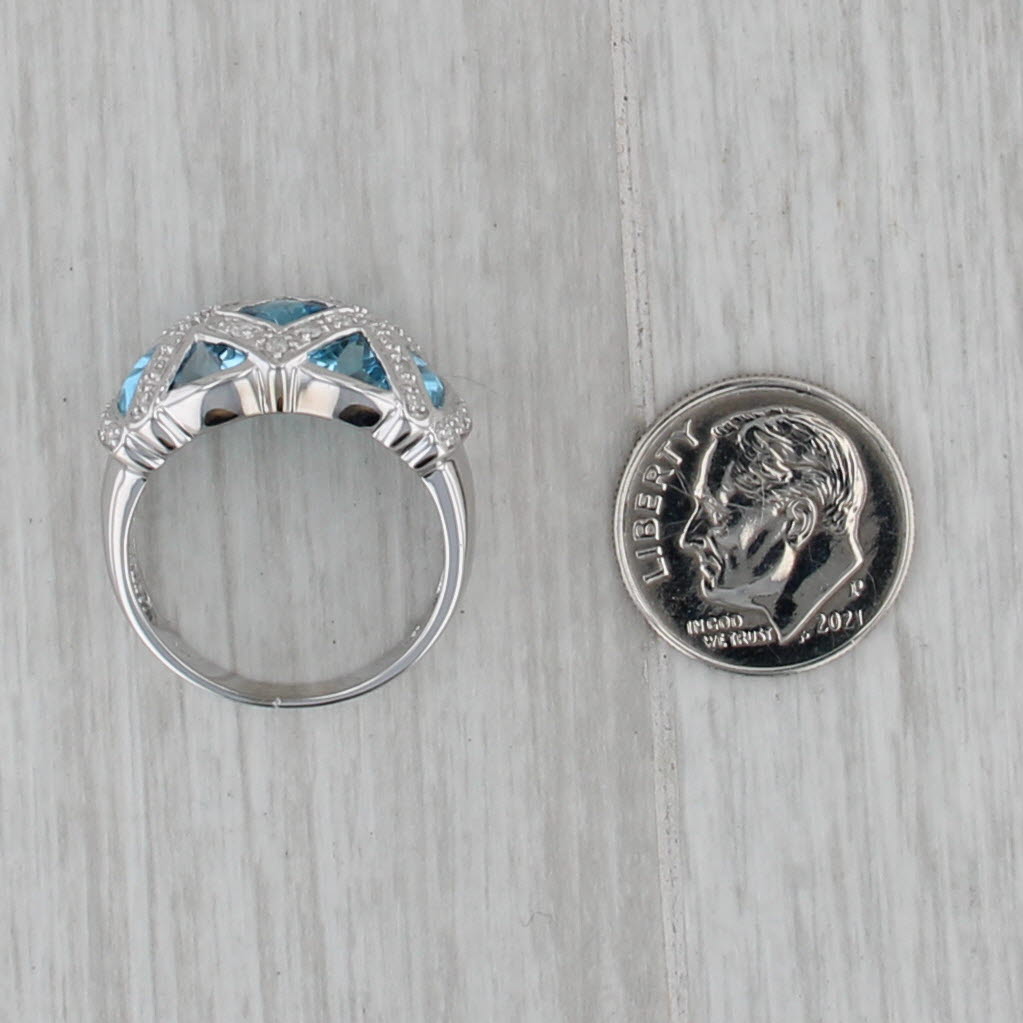 3.19ctw Blue Topaz Diamond Lattice Work Ring 10k White Gold Size 8 Cocktail