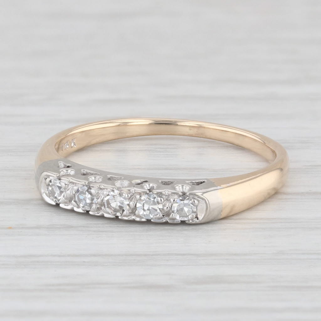 Light Gray Vintage 0.12ctw Diamond Wedding Band 14k Gold Size 5.75 Stackable Ring