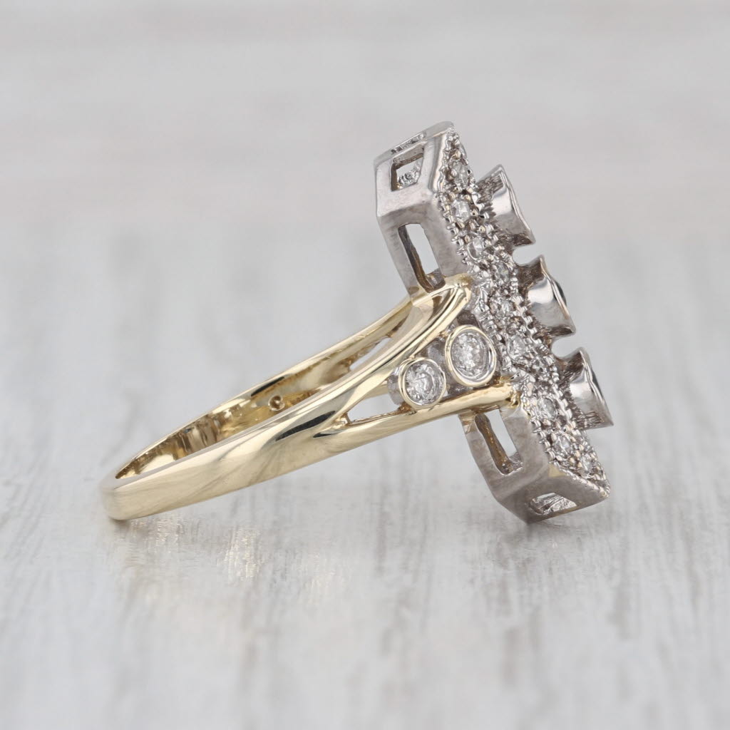 0.61ctw 3-Stone Blue Sapphire Diamond Halo Ring 10k White Yellow Gold Size 6.75