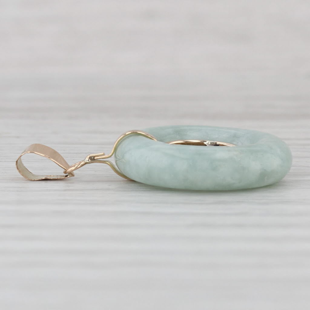 Shou Longevity Green Jadeite Jade Hololith Torus Pendant 14k Yellow Gold
