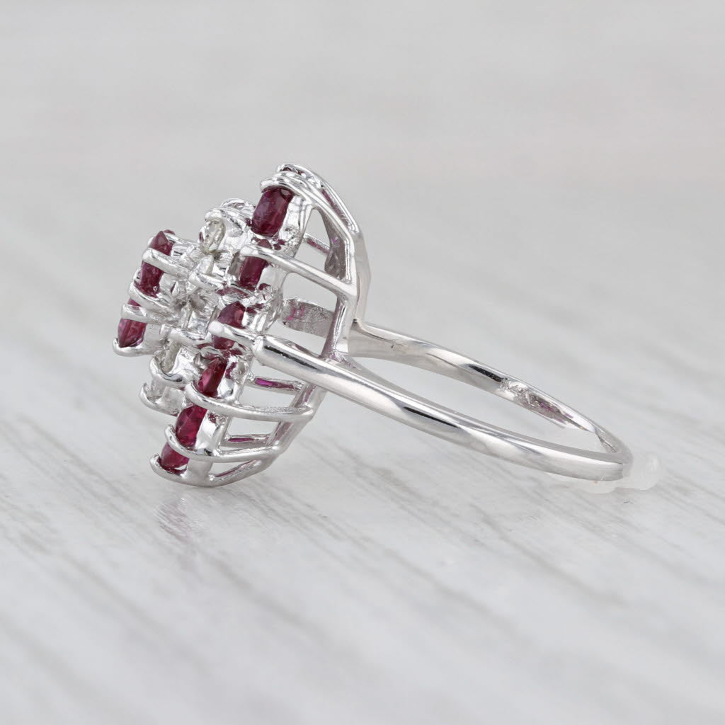 1.20ctw Ruby Diamond Cluster Flower Ring 14k White Gold Size 4