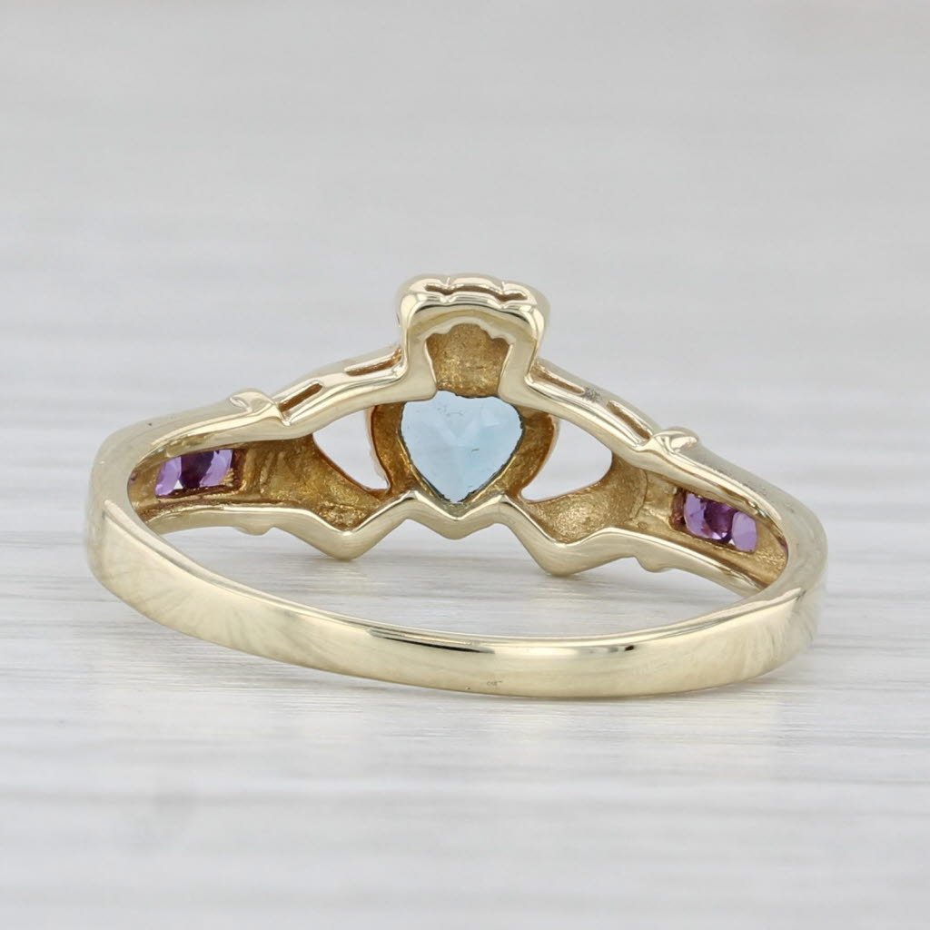 Light Gray 0.39ctw Blue Topaz Amethyst Claddaugh Ring 14k Gold Size 7.25 Made in Ireland