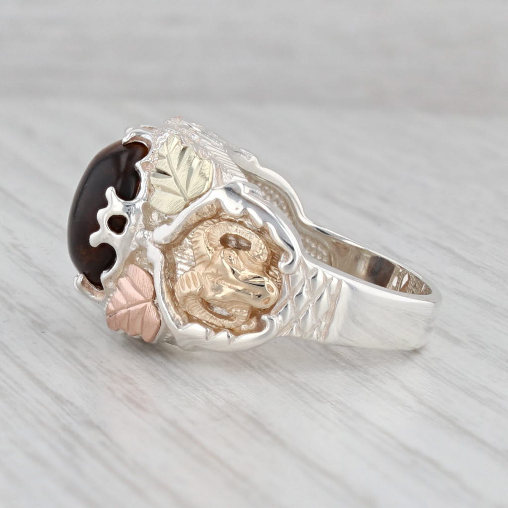 Gray Coleman Co Black Hills Gold Tigers Eye Ram Ring Sterling Silver 12k Gold Size 8