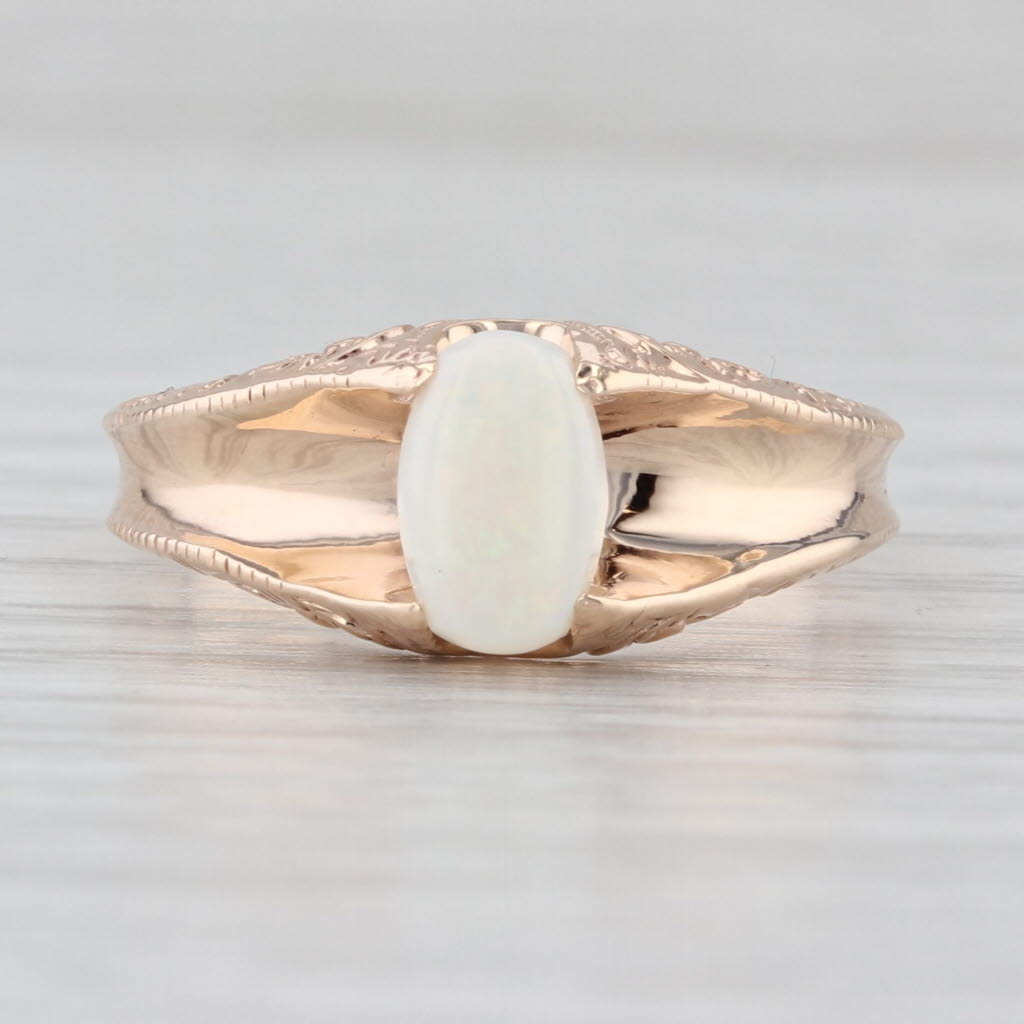 Antique Oval Opal Cabochon Ornate Ring 10k Yellow Gold Size 7.75-8