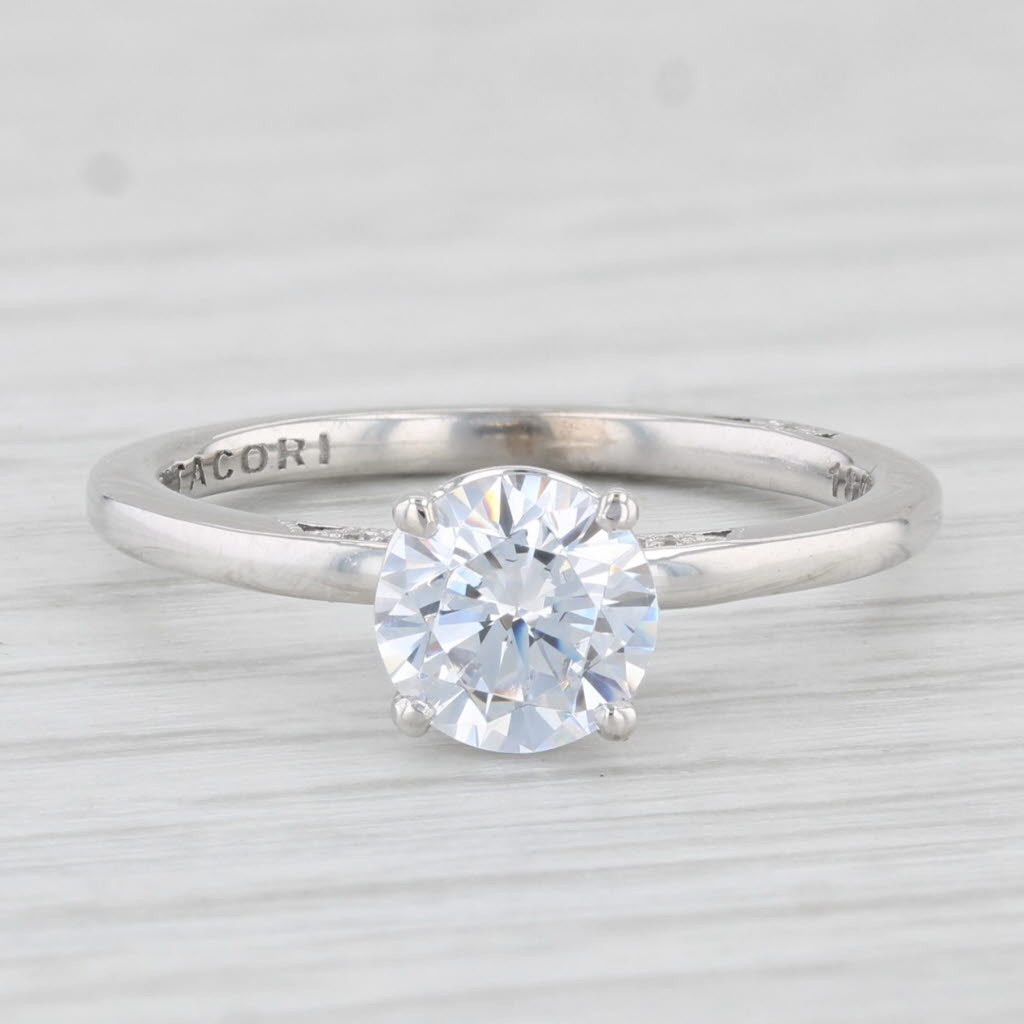Light Gray New Round Solitaire Tacori Semi Mount Engagement Ring 18k White Gold Certificate