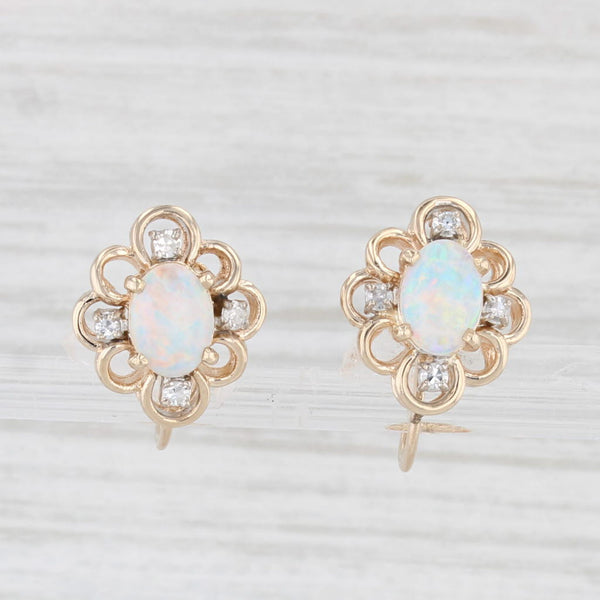 Vintage Opal Diamond Earrings 14k Yellow Gold Non Pierced Screw Back
