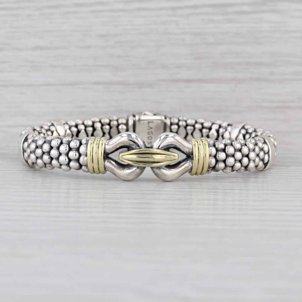 Lagos 2-Toned Caviar Derby Buckle Bracelet 18k Gold Sterling Silver 9mm