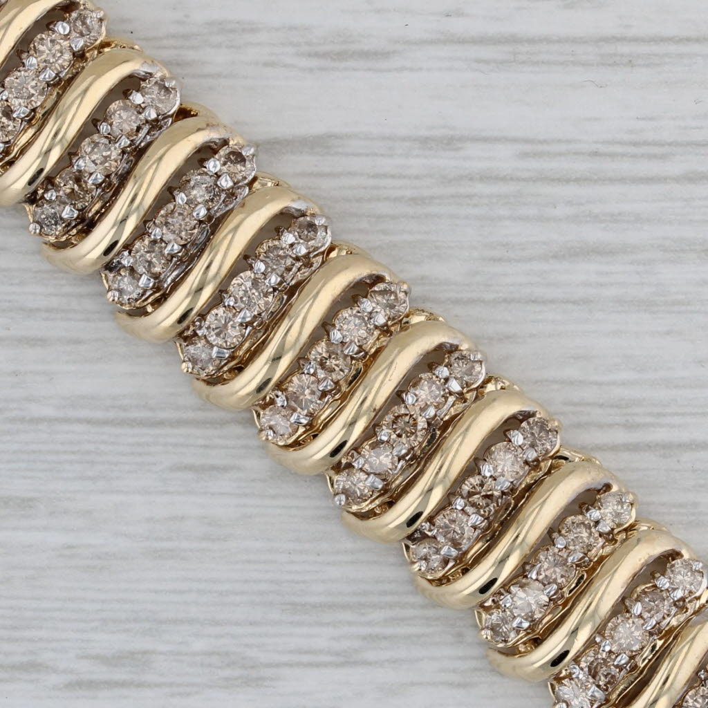 Gray 6.75ctw Diamond Scalloped Gold Bracelet 10k Yellow Gold 7" 12.2mm
