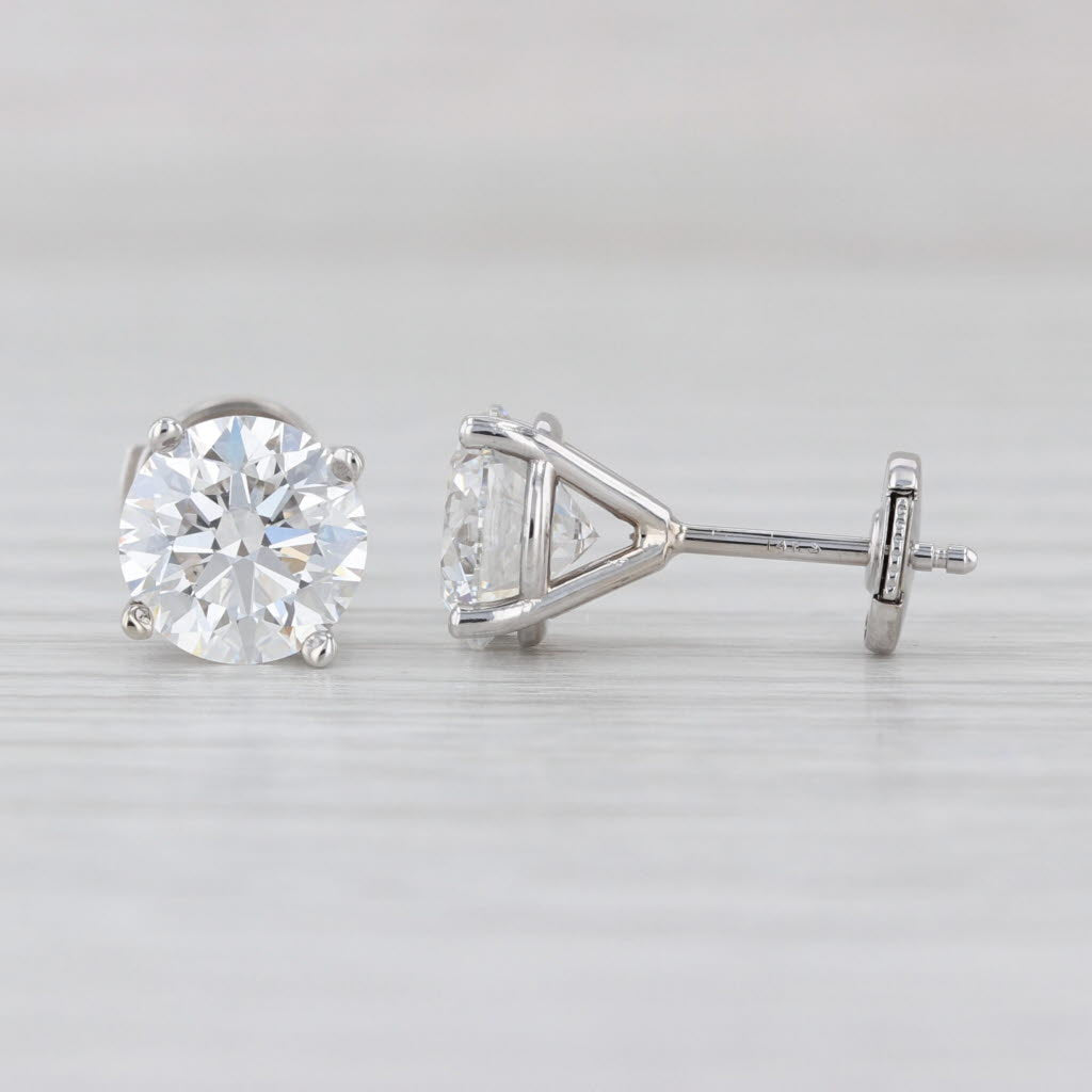 New 3.11ctw IGI Round Lab Grown Diamond Solitaire Stud Earrings 14k Gold Studs