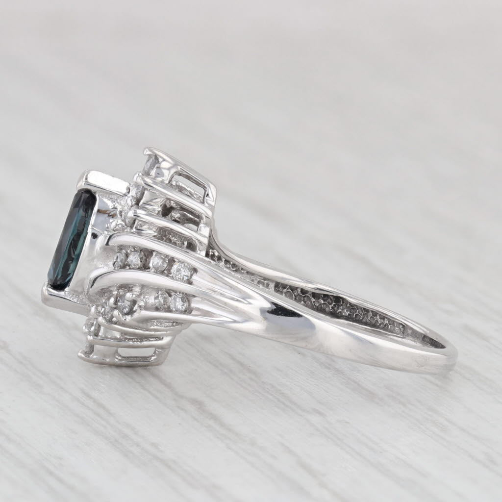 Light Gray 0.81ctw Marquise Blue Sapphire Diamond Bypass Ring 10k White Gold Size 5.25